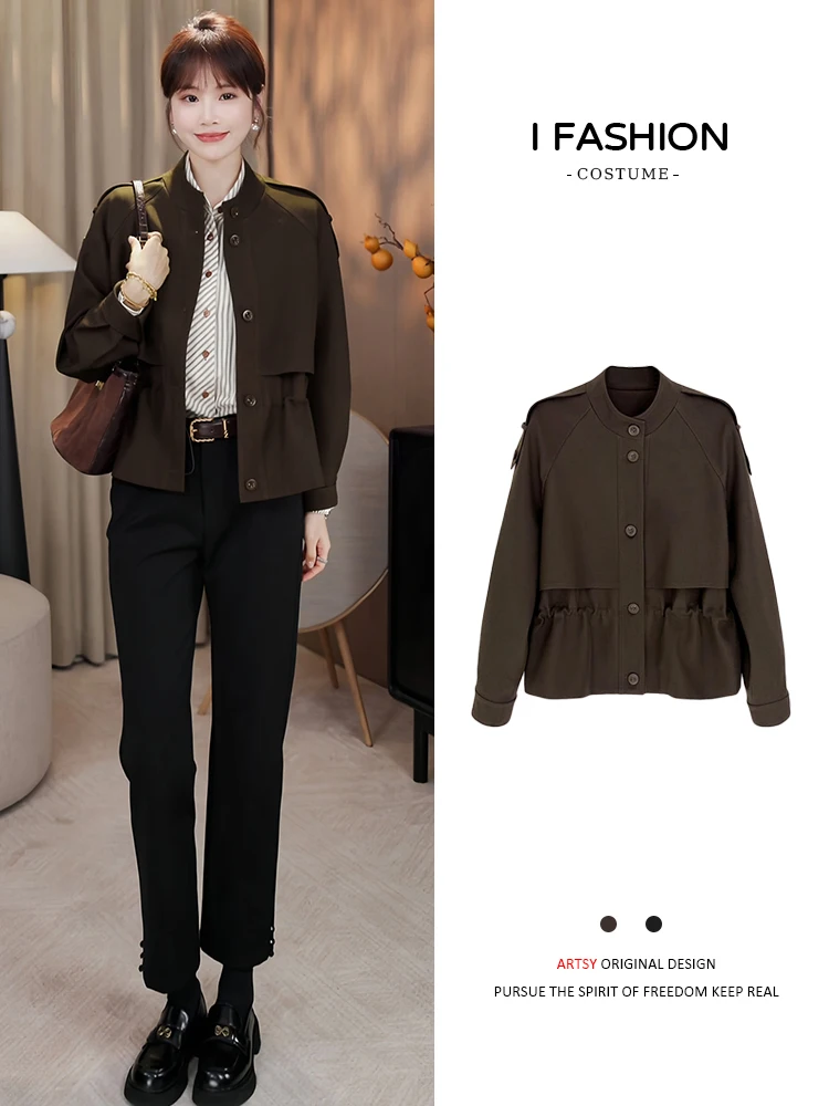 

Модное пальто с вставками на плечах, женское, с эффектом утяжки талии, винтажный дизайн, свободный крой, длинный рукав, круглый вырез