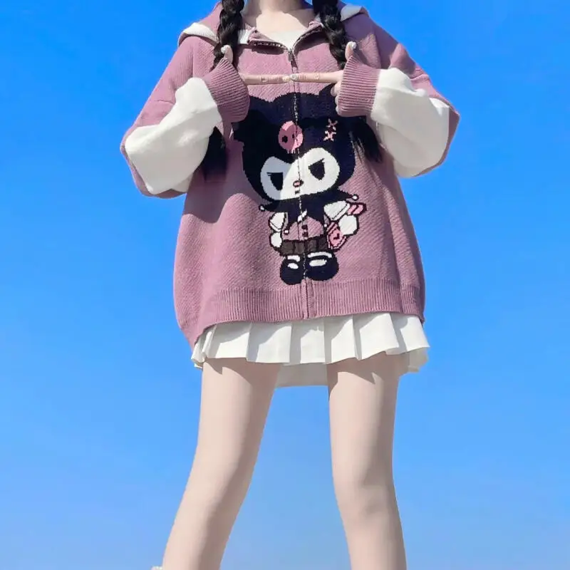 

Новый женский кардиган из жаккарда с капюшоном, вязаный, свободный, комфортный, повседневный, в студенческом стиле, для весны и осени