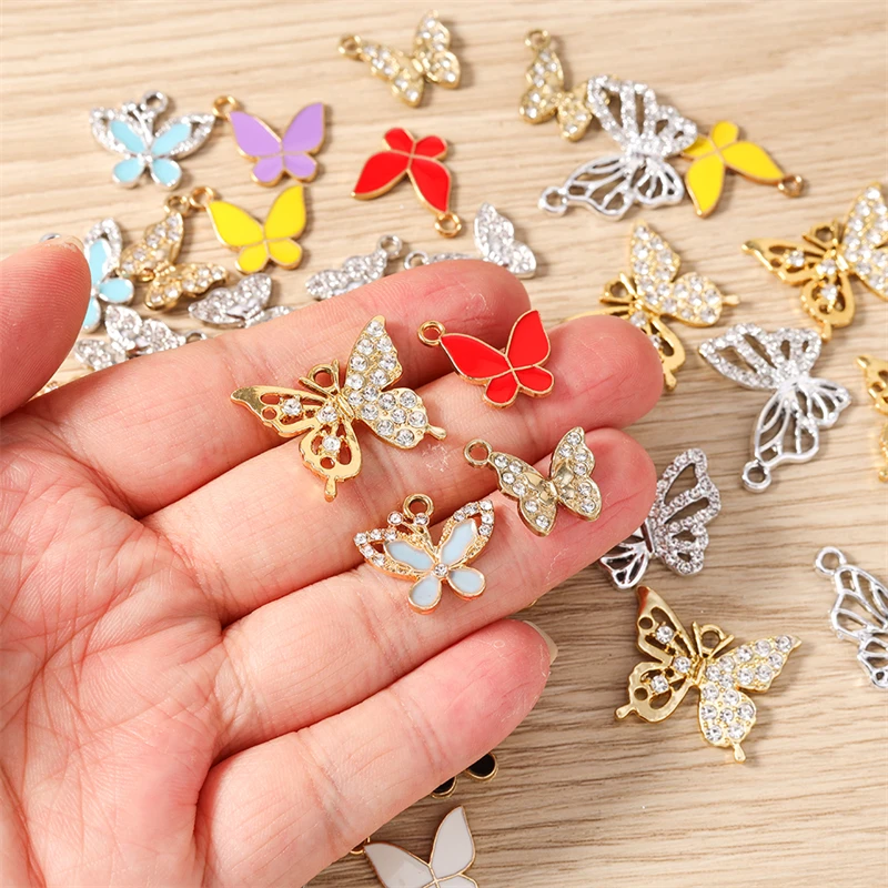 10 Stück niedliche Kristall-Metall-Tier-Schmetterlings-Anhänger für die Schmuckherstellung, Halsketten, Ohrringe, Armbänder, DIY-Bastelzubehör – Detail 2