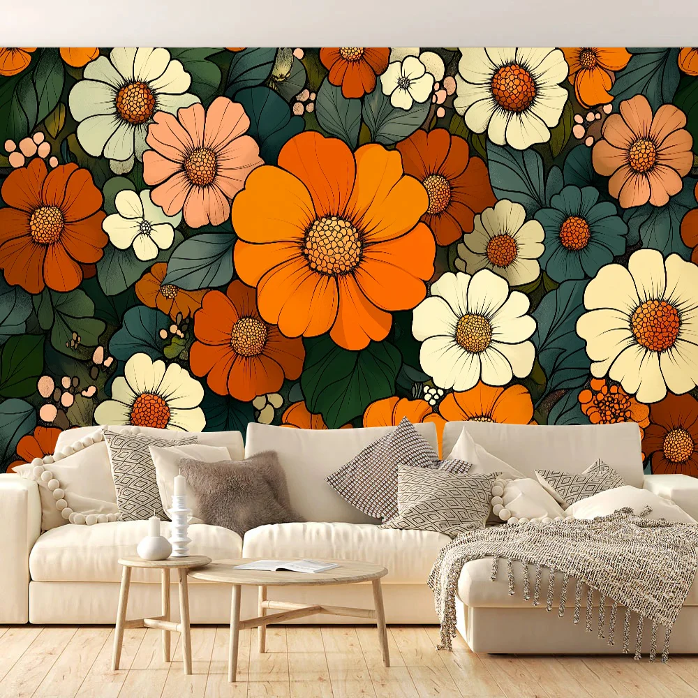 

Custom Size Retro Floral Wall Mural Hand Drawn Wallpaper Art Decor Wall Covering For Bedroom Living Room TV Background Cafe