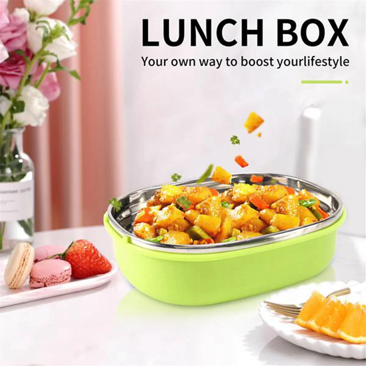 Lunch Box Stainless Steel Bento Box , Portable Airtight Lunch Box with Handle for Adults and Children,900 Ml Salad Soup