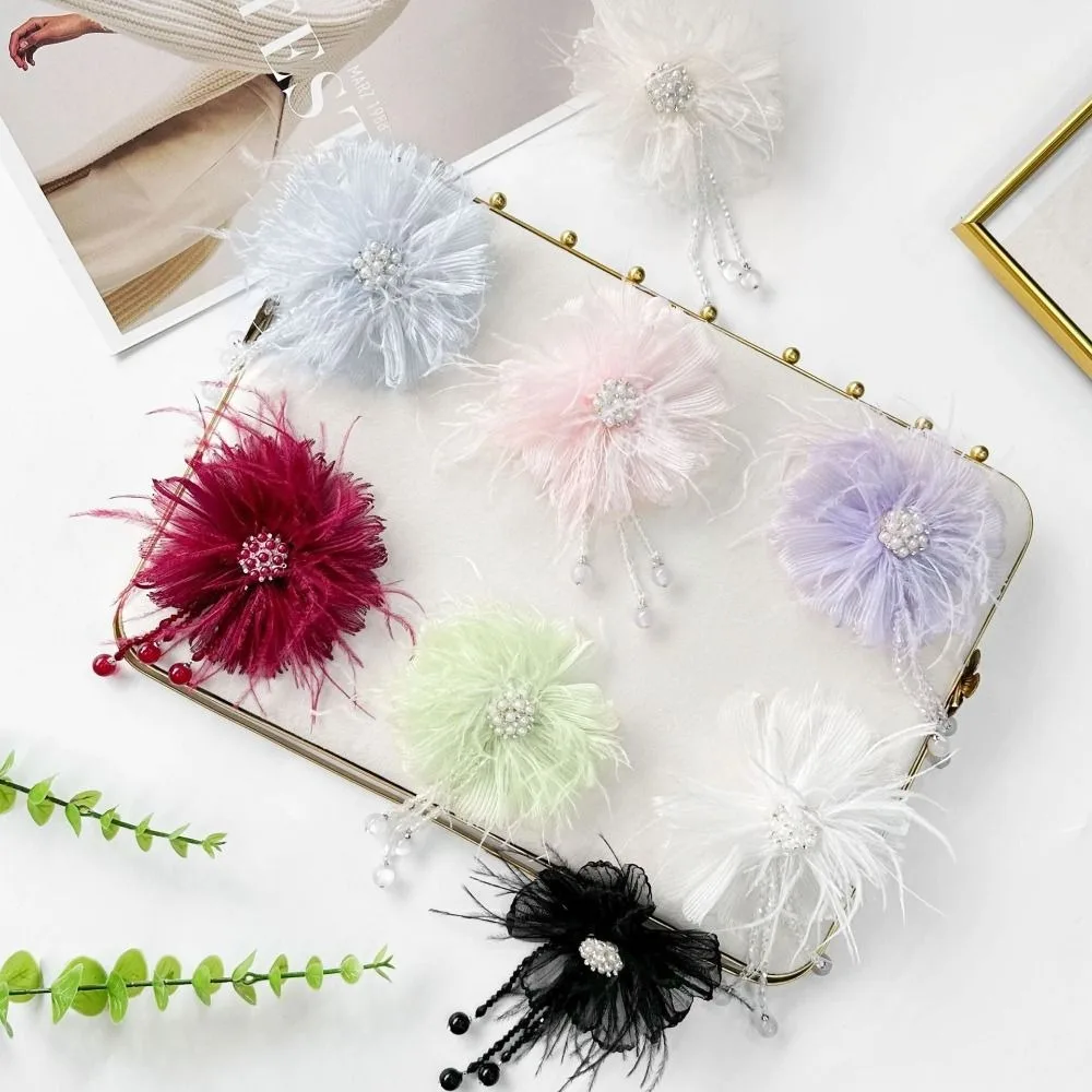 Handmade Pearl Flower Accessories Crystal Tassel Fabric Flower Corsage Pearl Accents Sewing Type Handmade Floral Pin