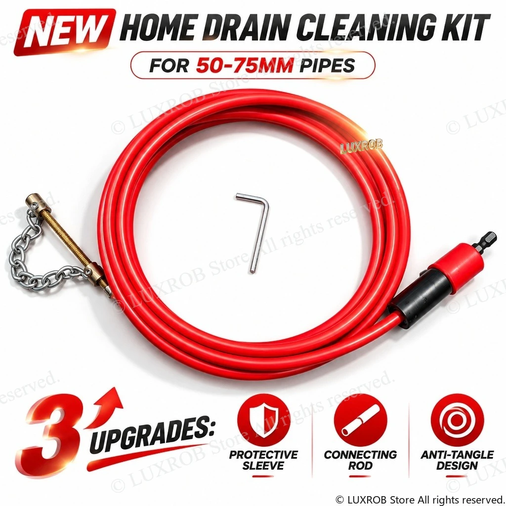 Drain Cleaning Snake Pipe Auger,50-75mm Adjustable Chain Drain Tool for Electric Drill,65Mn Steel Sewer Clog Remover