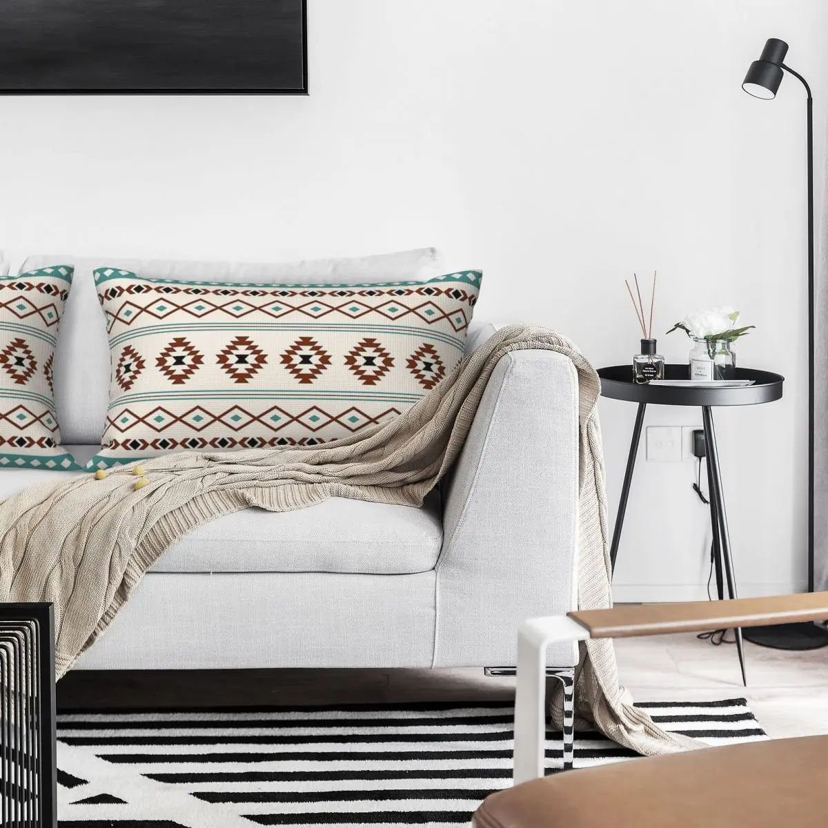 Aztec Teal Terracotta Black Cream Mixed Rectangle Linen Pillowcase Cushion Cover Polyester Decor Bed Home Comfort Throw Pillow