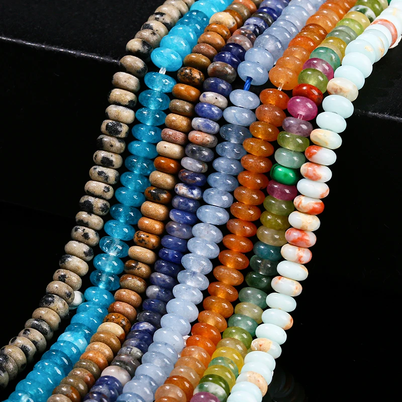 Cuentas Espaciadoras de Piedra Natural de Cuarzo Rosa Turquesa Azul Claro de 4x2 mm, Tipo Piel de Serpiente, para Fabricación de Joyas, Collares y Pulseras