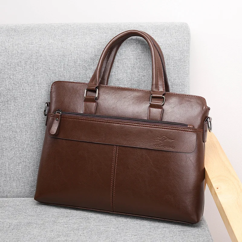 Luxury Vintage Men's Briefcase Horizontal Zipper Handbag Business Shoulder  Messenger Bag PU Leather Man Laptop Tote Bag