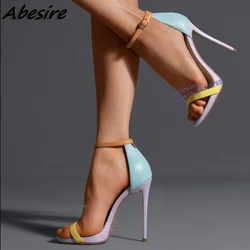 Mixed Color Sandals Ankle Strap Stilettos High Heel Sandals for Women Summer Sexy Open Toe Thin Heels Women Shoes Cover Heel