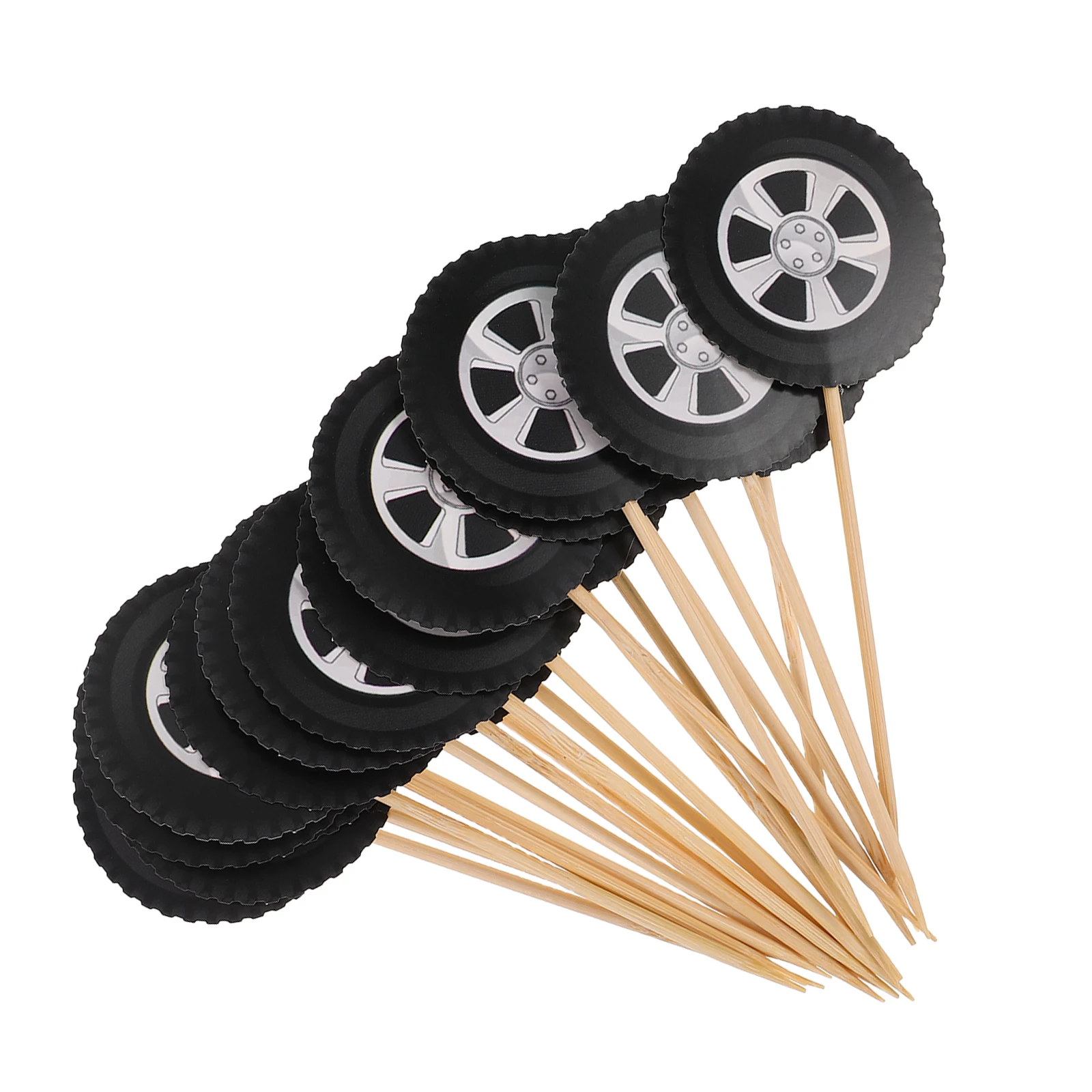 

Cake Sticks Racing Wheel Toppers Cupcake Decor Tire Design Safe Materials Party Themes Cake Picks Vehicles