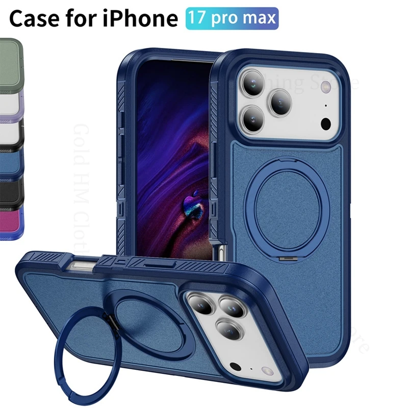 

Armor Heavy Duty Protection Case For iPhone 17 16 Pro Max Magnetic Ring Holder Shockproof Cover For Apple 17 Air 16 15 14 13 Pro