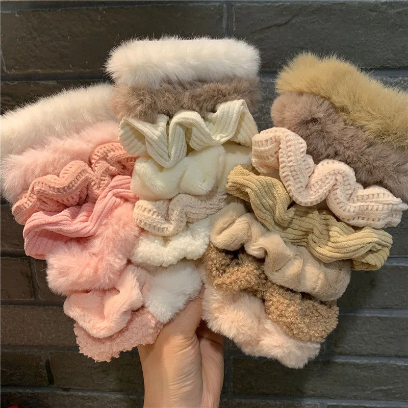 7Pcs Winter Girl's Hair Bands Plush Rubber Band Soft Ponytail Hair Rope Accessories for Women Kids Hair Tie Head Bands