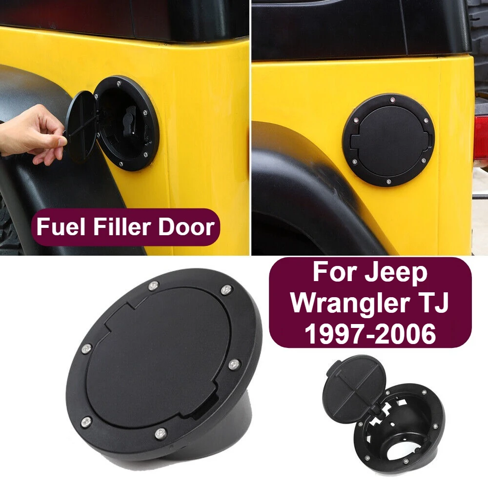 

Black Fuel Filler Door Tank Lid Gas Cap Cover For Jeep Wrangler TJ 1997-2006