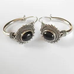 New Trendy Needle Women's Earrings Black Stone Stud Hoop Earrings for Women Bohemia Earrings Engagement Party Jewelry