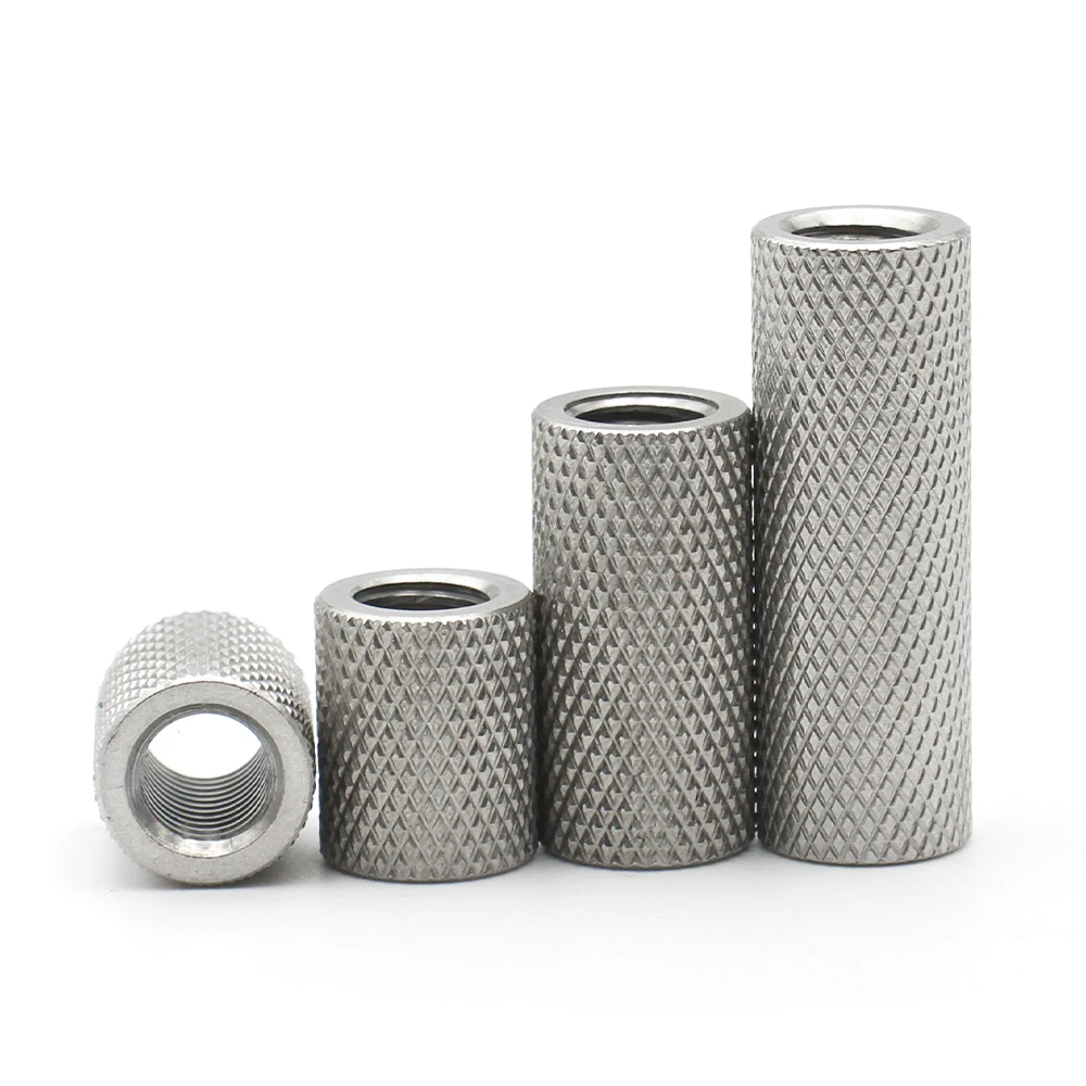 1-10pcs M2 M2.5 M3 M4 M5 toM16 304 Stainless Steel Adjustment Nut Extended Cylindrical Flat Head Knurled Hand Screw Nut Mesh Nut