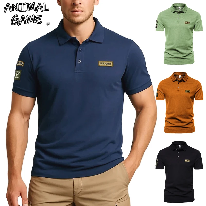 Tier Spiel Sommer Männer Kurzarm T-shirts Atmungsaktive Gestickte Polo-Shirt für Männer Leichte Shirts Casual Revers Streetwear