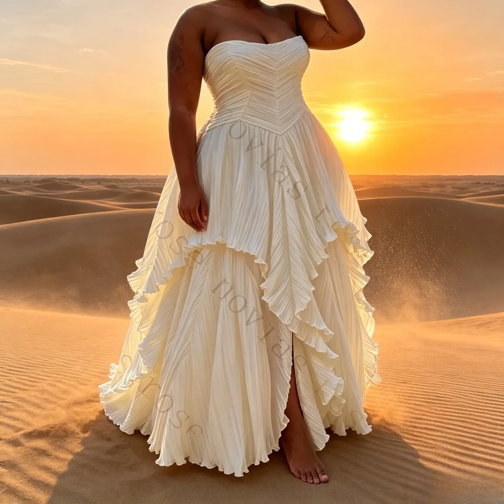 Customized Elegant Strapless Pleated A-line Wedding Dress Suitable for Parties New Beach Layered Skirt Bridal Gown Plus Zip Back