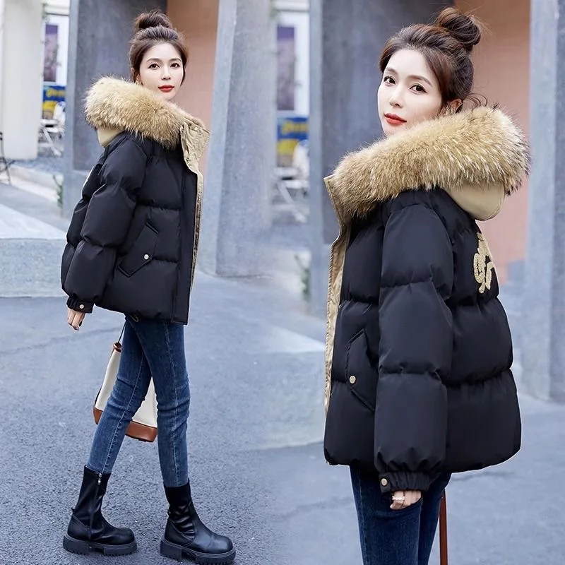 Fur Collar Hooded Short Down Cotton Coats Winter Thicken Parkas Tops Fashion Casual Chaqueta Korea New Warm Women Jackets Casaco