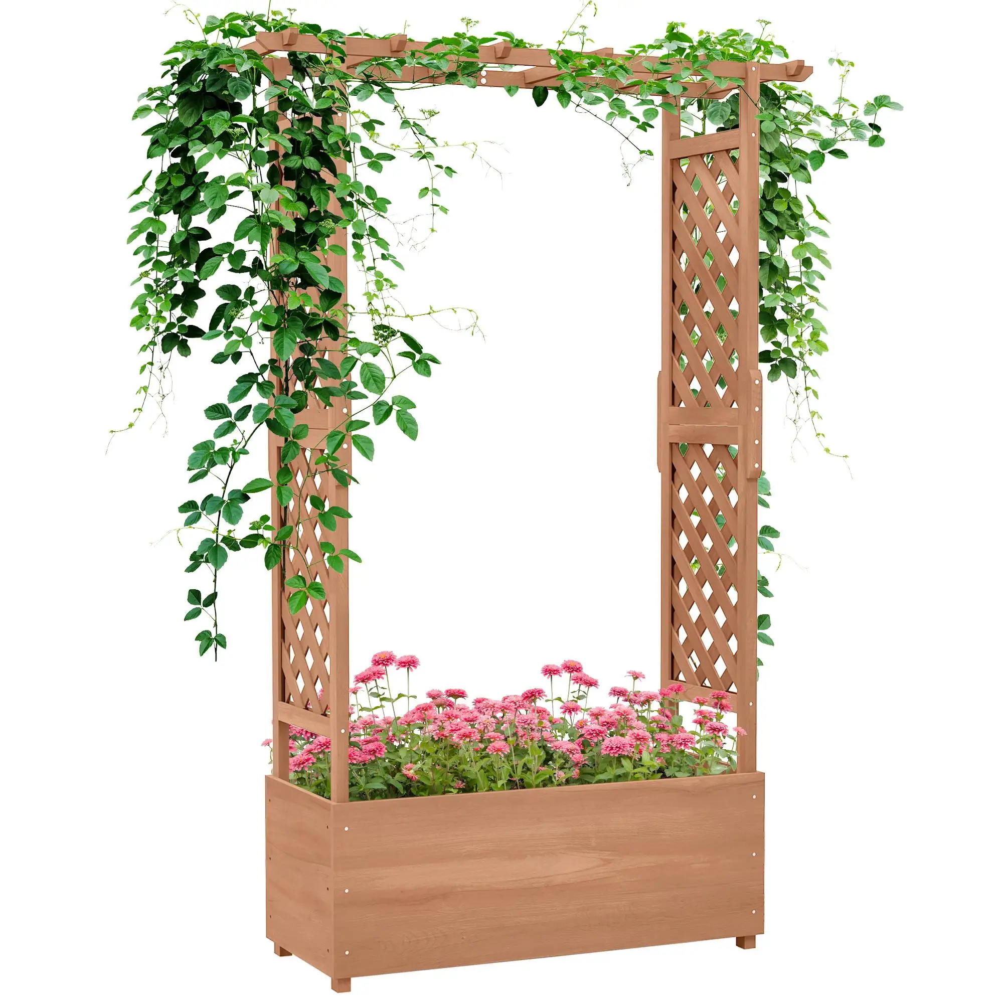 

Outsunny Raised Garden Bed with Arch Trellis 70.75in Tall Self-Draining Wood Planter for Backyard Patio