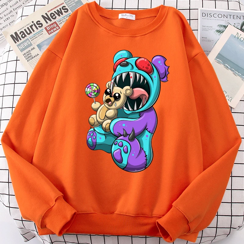 Autumn Casual Woman Pullover Let Me Eat Your Horrible Bad Bear Printing Hoody Fleece Sweatshirt Loose Warm Female Streetwear