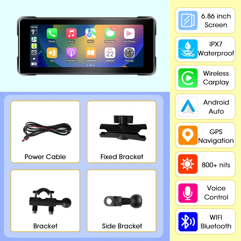 5/6,25/6,86/7/8,1 Zoll Jansite Moto-Display für Android Auto Carplay, tragbares IPX7 wasserdichtes Motorrad-Navigations-GPS
