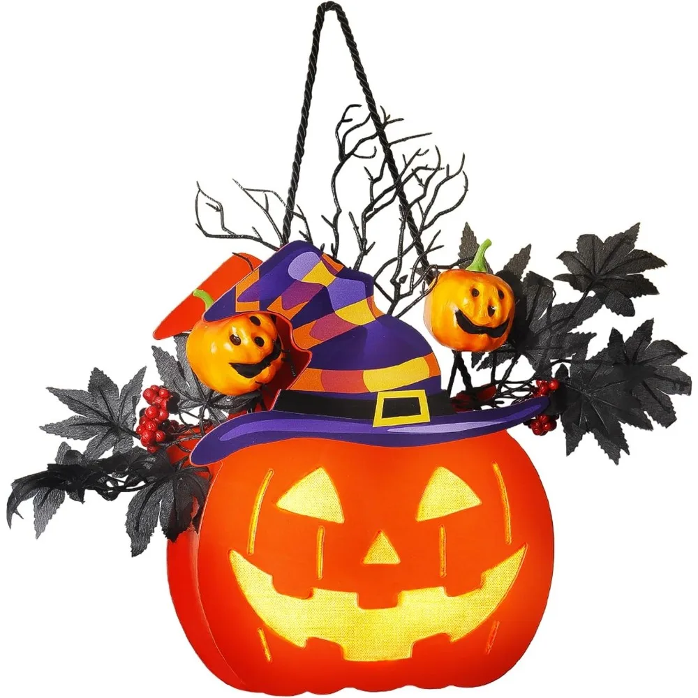 Halloween Pumpkin Lantern: Witch Hat Design, Classic Jack-O'-Lantern Style, Hanging Pumpkin Lamp for Decoration