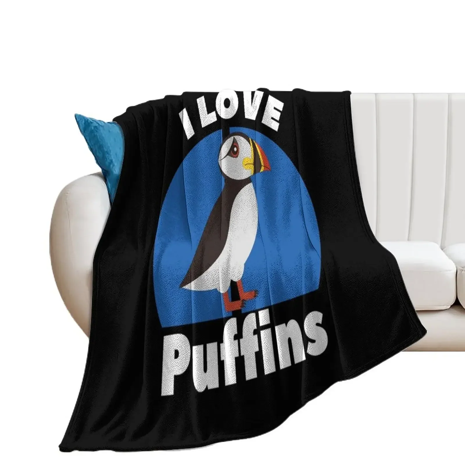 

I love Puffins Puffin bird in Scotland Puffin Scottish bird lover Rare white Puffin Puffins in UK United kingdom Throw Blanket