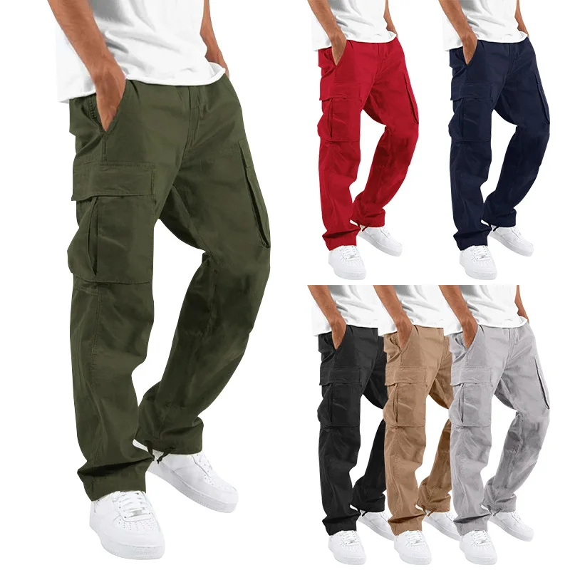

Spring Autumn Men's Workwear Pants Independent Station Dstring Multiple kets Casual Long Pants M Model Straight Leg