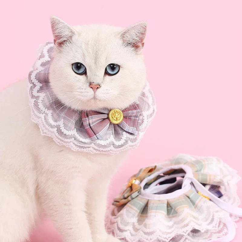

10pcs NEW Cat & Dog Products Winter Polyester Adjustable Pet Bow Bib with Lace Edges Striped Fabric Sweet Spring and Summer Styl