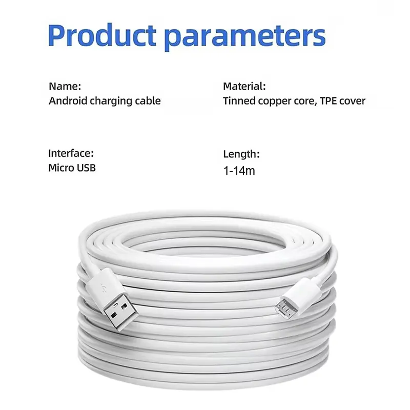 NNBILI 1m/3m/5m/8m/10m/14m Ultra Long Micro USB Charging Cable Power Extension Cord for Xiaomi Camera Android Extended Usb Wire - 6