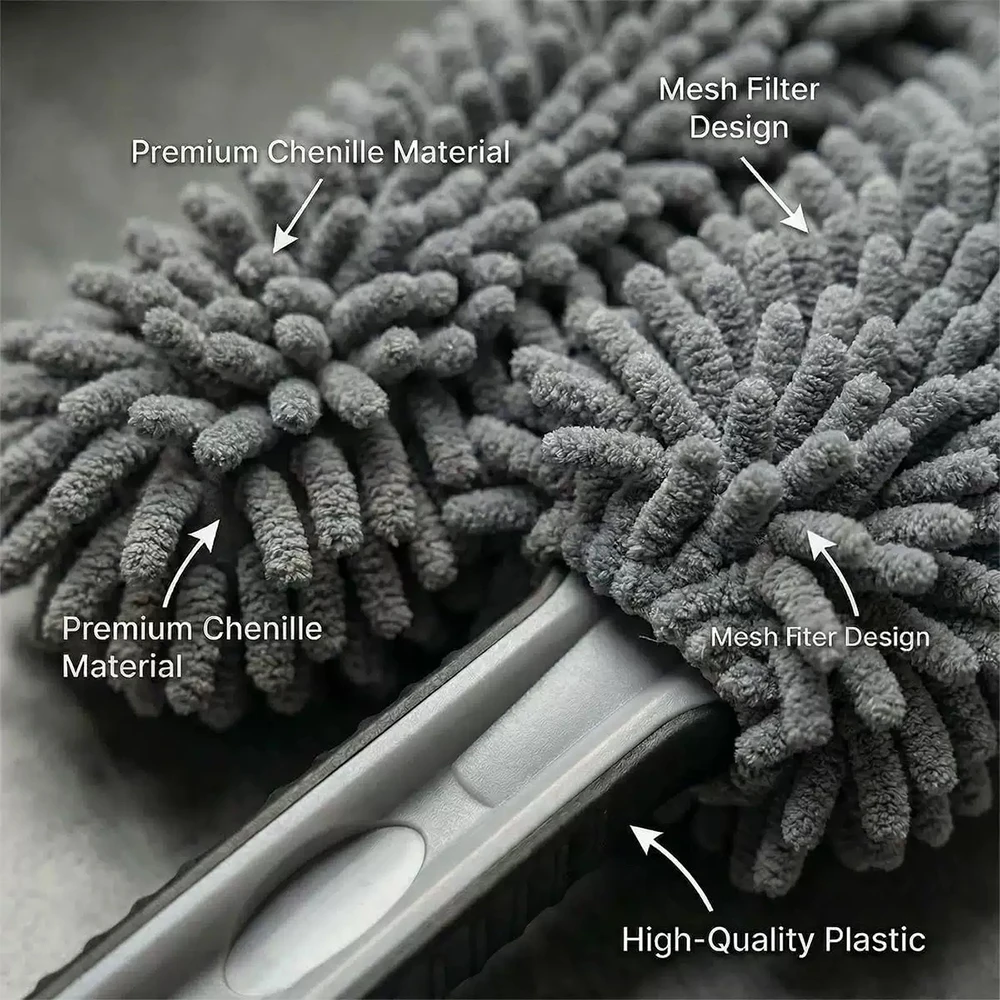 AUTOBRIGH Microfiber Chenille Car Duster Brush Scratch Free Static Dust Removal Mop Washable Hand Duster Car Cleaning view 5