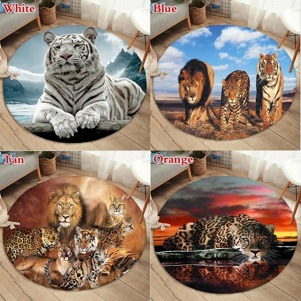 Leopard tiger lion and cat printed pattern circular carpet for home living room bedroom floor decoration soft