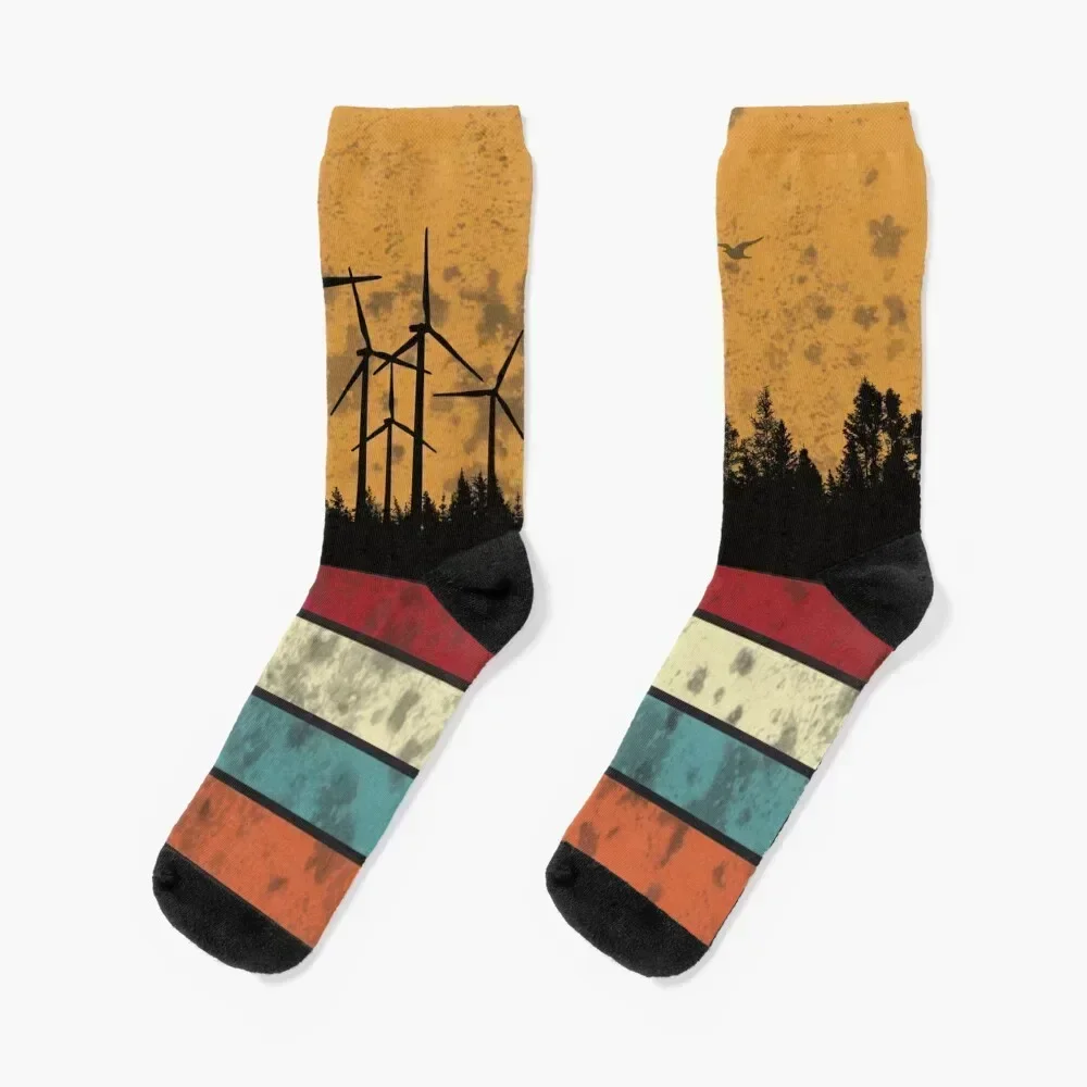 

renewable energy - wind farm in the forest at sunset Socks shoes valentine gift ideas anti-slip set Luxury Woman Socks Men's