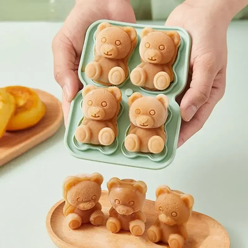 4 Bears Ice Mold Silicone Household  Cube Tray DIY Juice Milk Ice Maker Food Grade Silicone  Cube Tray