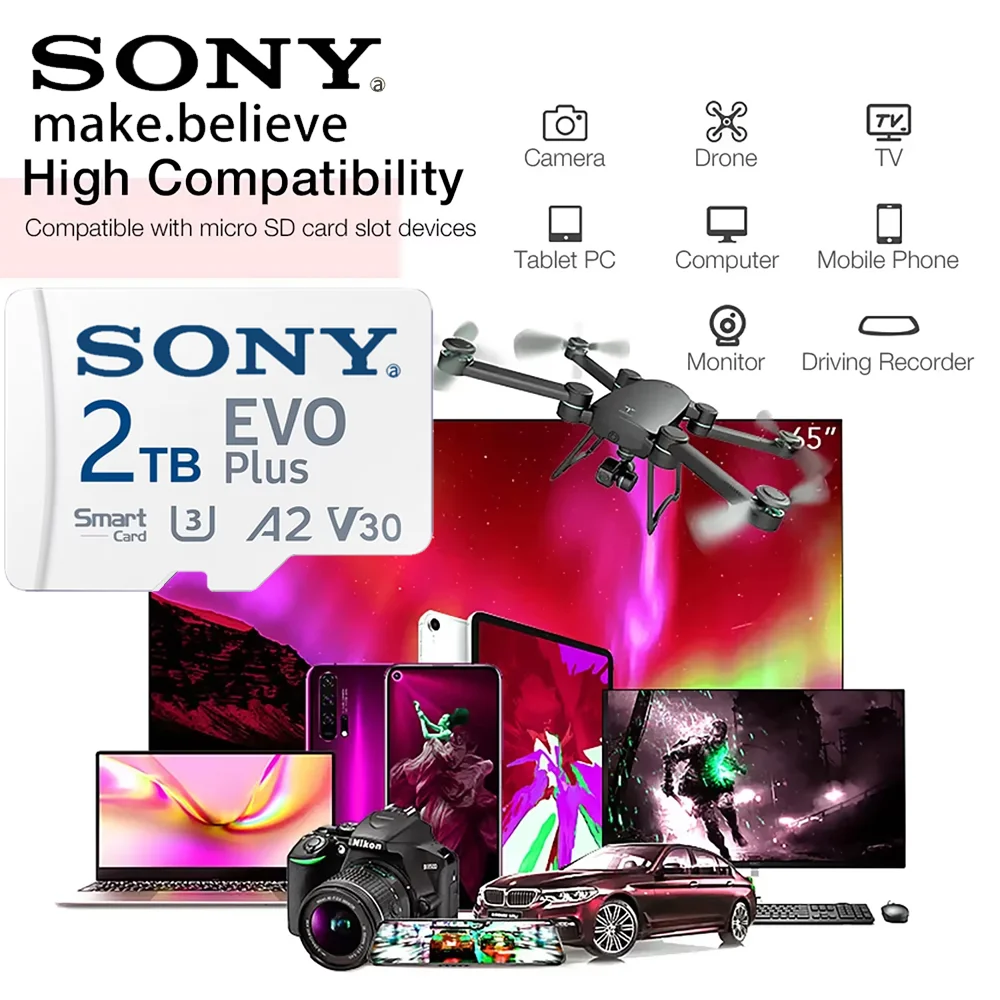 بطاقة ذاكرة SONY EVO PLUS Micro SD سعة 2 تيرابايت وسعة 1 تيرابايت مع محول - قراءة بسرعة تصل إلى 100 ميجابايت/ثانية U3 V30 TF لبطاقة الكاميرات بدون طيار #6
