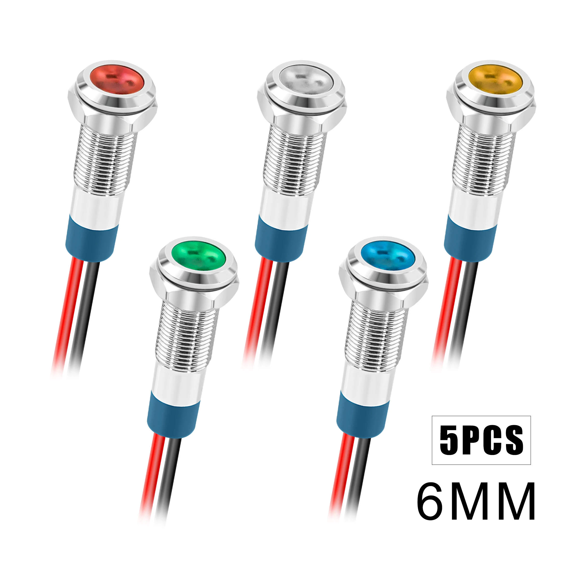 

5 шт. 6 мм металлический светодиодный индикатор водонепроницаемая сигнальная лампа 12 В красный/желтый/синий/зеленый/белый