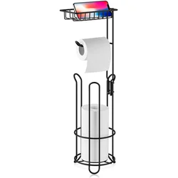 Toilet Paper Holder Stand Bathroom Toilet Paper Storage with Raised Base, Tissue Paper Roll Dispenser with Top Shelf