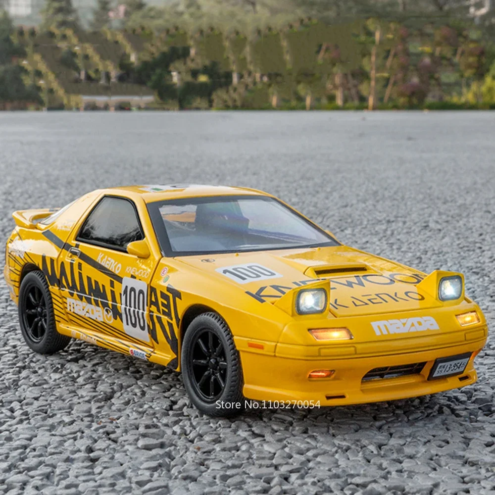 RX7-FC MX5 a escala 1:24, modelos de coches deportivos, juguetes, vehículos de aleación fundida, puertas, sonido abierto, luz, modelos de tirar hacia atrás, regalos de Festival para niños