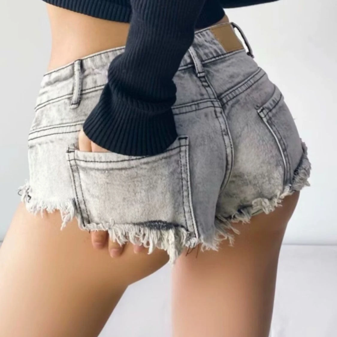 Women Summer Low Waist Denim Shorts Stretchy Short Jeans Hot Pants Sexy Triangle Design Butt Enhancer Casual Streetwear GOZBKF