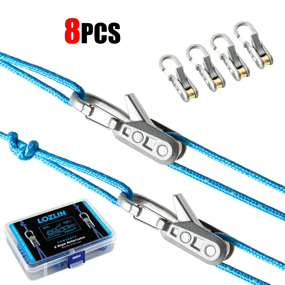 LOZLIN 8PCS Retractable Buckle Rope Roller withAccessory Cord Easy Secure Tie Down Strap Multi-Use forOutdoor Camping Boating Tr