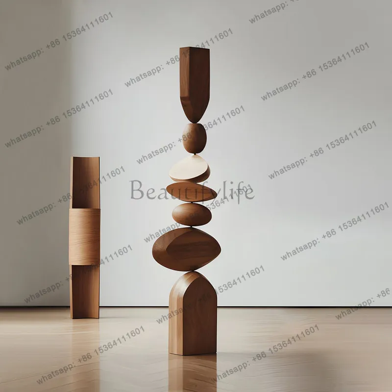 Solid wood sculpture art floor-to-ceiling ornaments sales office staircase entrance entrance vertical height decoration
