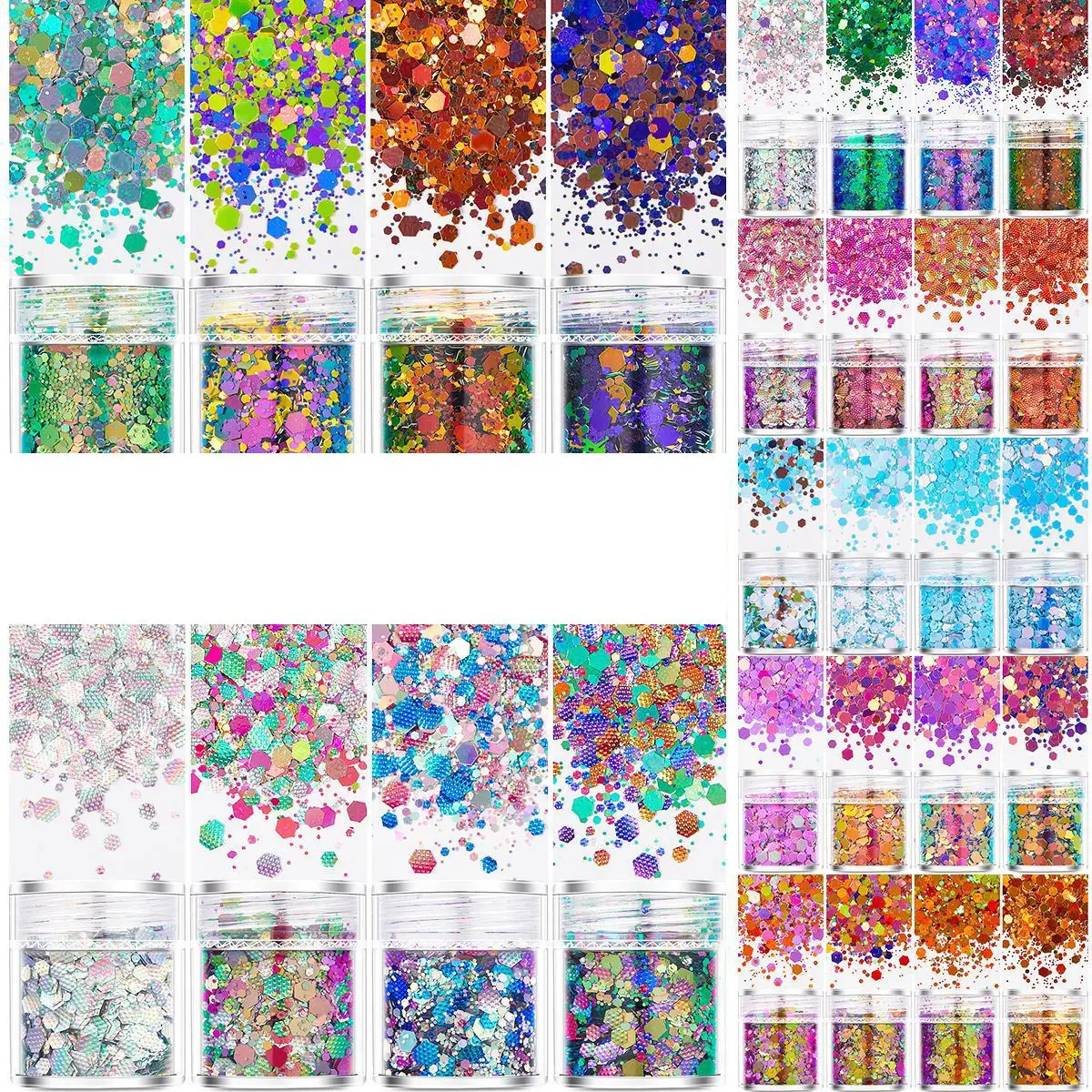 4Colors/Set Mermaid Shiny Chameleon Mix Size Chunky-Hexagon Laser Sequins For Resin Mold Filling Nail Art Glitter Decoration