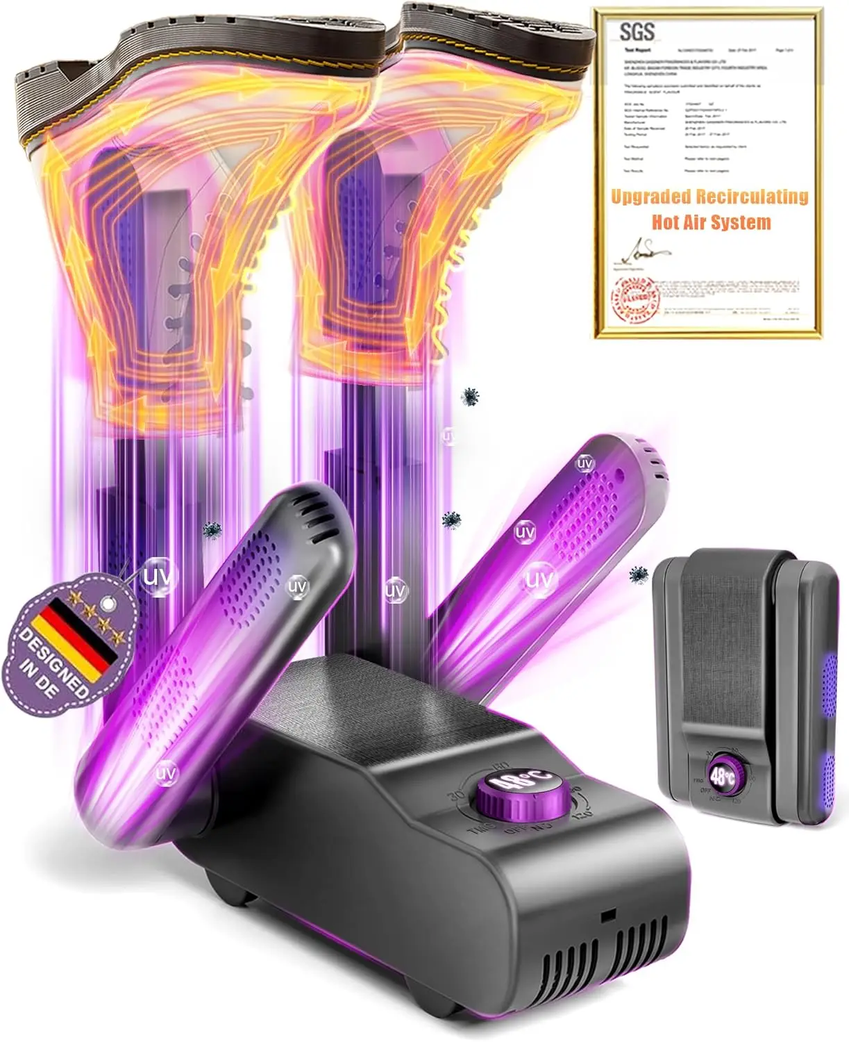 

5.0 Upgraded Boot Shoe Dryer, 500W German Motor, 118°F Dual-Tech, 360° Air Circulation, 4 Brackets, Fast Drying for Boots & Snea