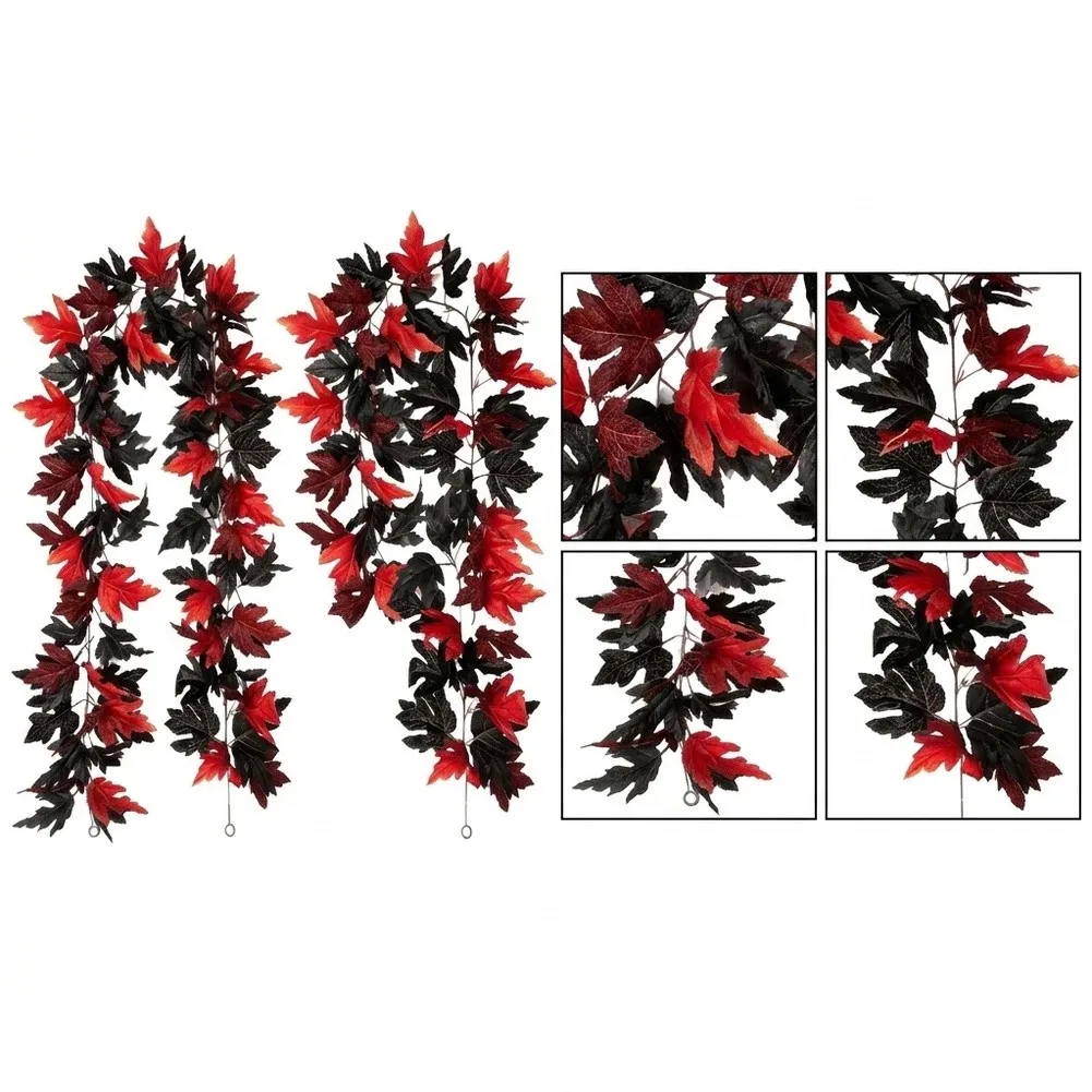 2Pcs 175cm Black Synthetic Maple Leaf Vine Garland Autumn Decor Plastic Fake Foliage Strip For Home Wedding Party Wall Hanging
