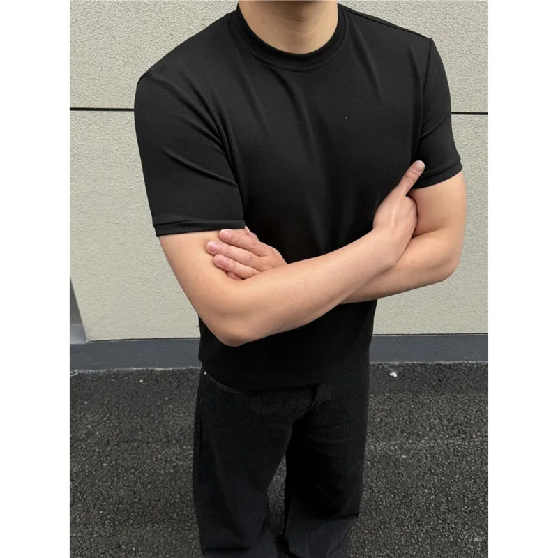 

Summer Short Sleeved T-shirt Men Slim Fit Fashion Black Casual T-shirt Men Streetwear Korean Round Neck T Shirt Mens Top M-3XL