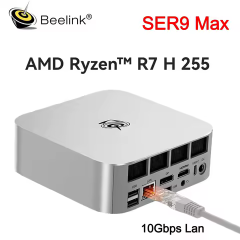 Beelink SER9 MAX AMD Ryzen 7 H 255 DDR5 5600MT/s 32GB 1TB PCIE4.0x4 SSD WiFi6 BT5.2 2*10Gbps LAN Office MINI PC Gamer Computer