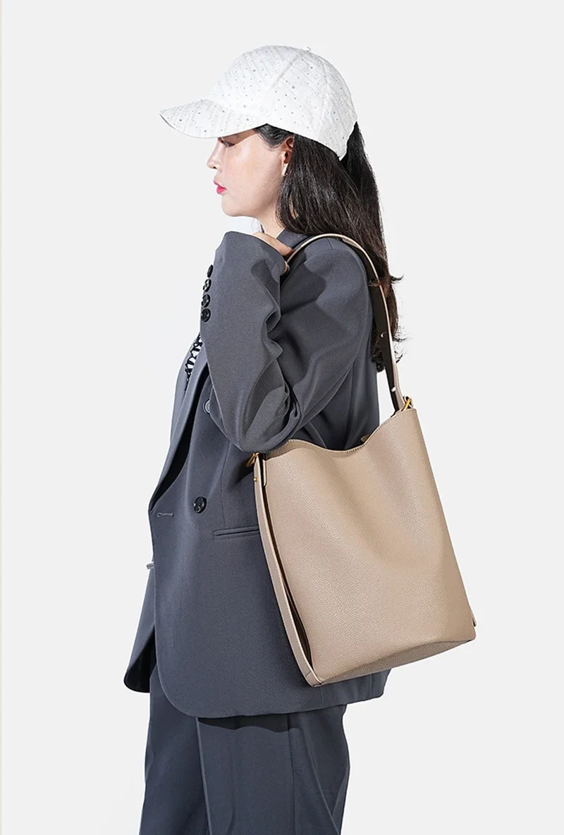 Bolso tipo Bombonera de cuero genuino para mujer, tendencia de moda 2024, bolso grande de piel de vaca para mujer, bolso con asa de cuero Lichee