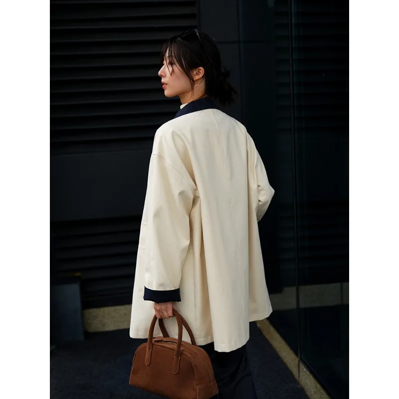 Female Spring Autumn Tops Coat Windbreaker Medium To Long Commute Retro Simple Design Fashion Senior New Minority Versatile Thin