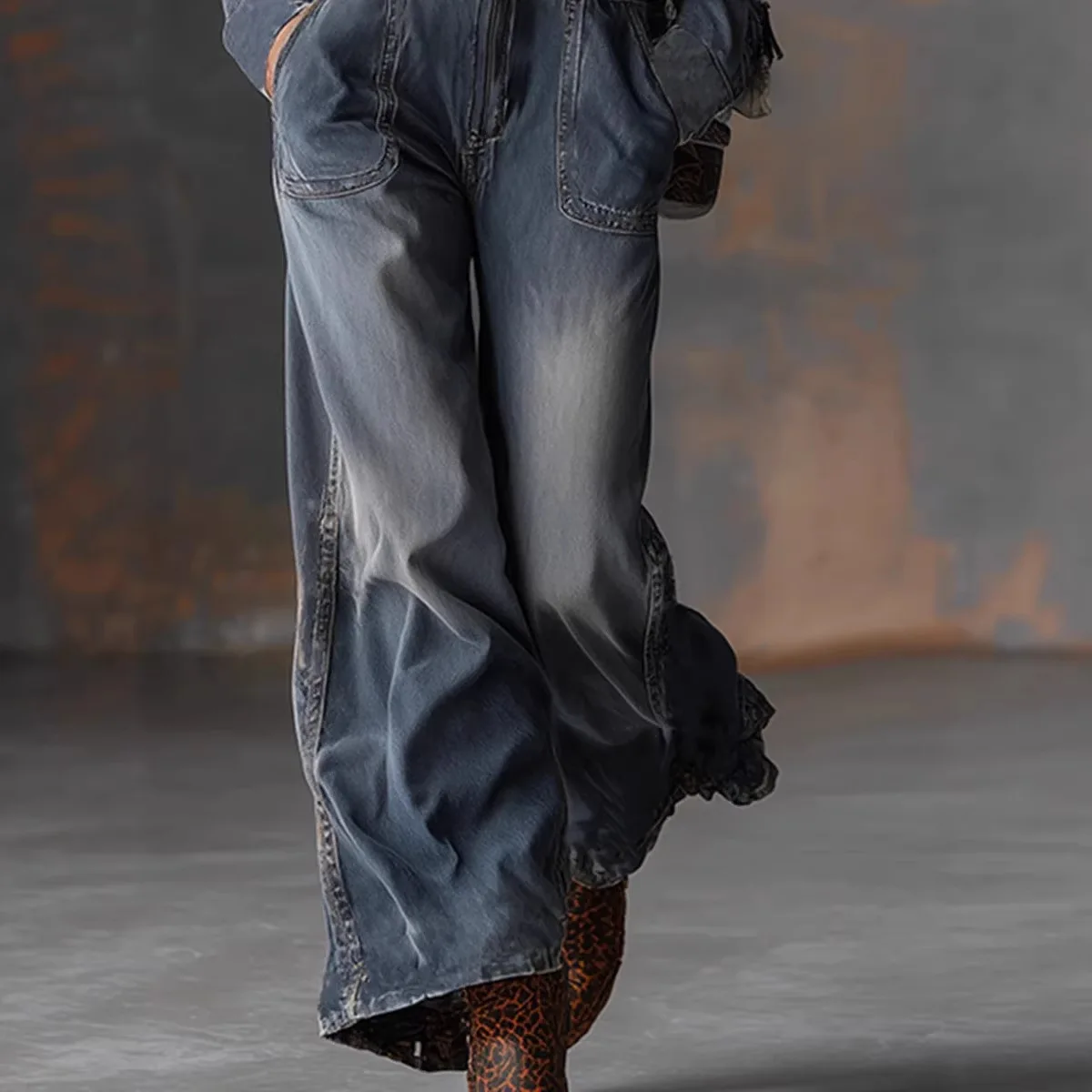 

2026 Spring Summer New Womens Outfit Long Sleeve Washed Denim Fashion Elegant Loose Wide Leg Jumpsuit Pants