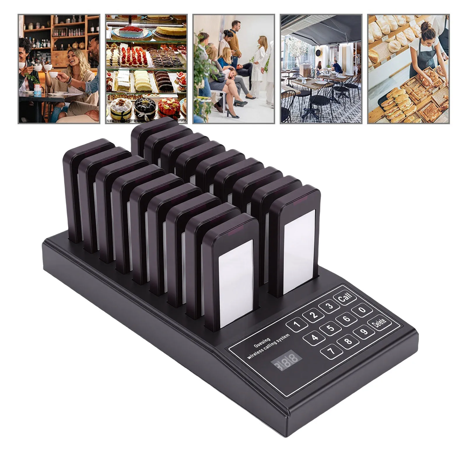 Restaurant Pager System 18 Pagers Vibration Sound Light Prompt Wireless Calling System for Food Courts Pizza Shops