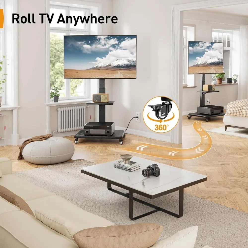 

Мобильная подставка для телевизора с розеткой, поворотной и поворотной тележкой для телевизоров с диагональю от 32 до 65, 70, 75 дюймов, регулируемая по высоте R