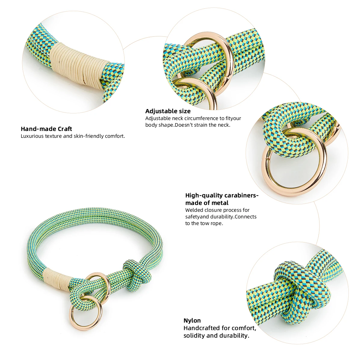 Slip-Nylon-Halsband- und Leinen-Sets, Haustier-Halsring, verstellbares Seil für kleine, mittelgroße und große, einfach zu handhabende Outdoor-Walking-Hunde, 4 Größen – Detail 10